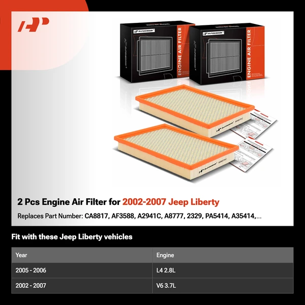 2 Pcs Engine Air Filter for 2002-2007 Jeep Liberty