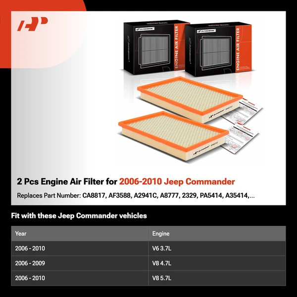 2 Pcs Engine Air Filter for 2006-2010 Jeep Commander