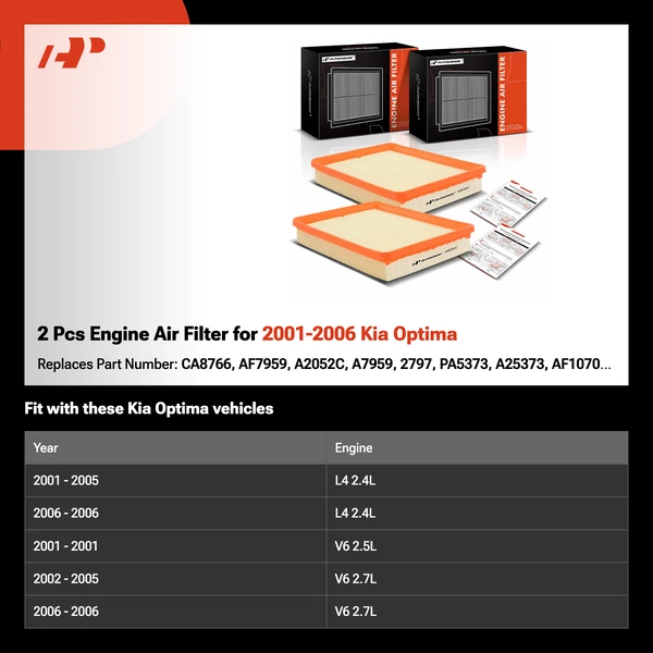 2 Pcs Engine Air Filter for 2001-2006 Kia Optima