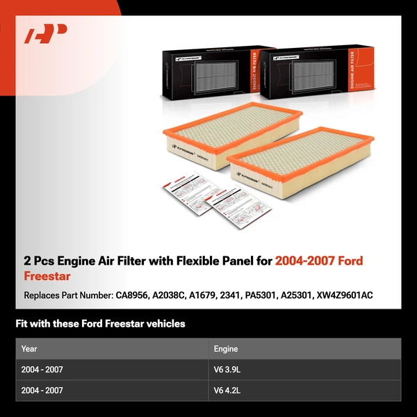 2 Pcs Engine Air Filter with Flexible Panel for 2004-2007 Ford Freestar