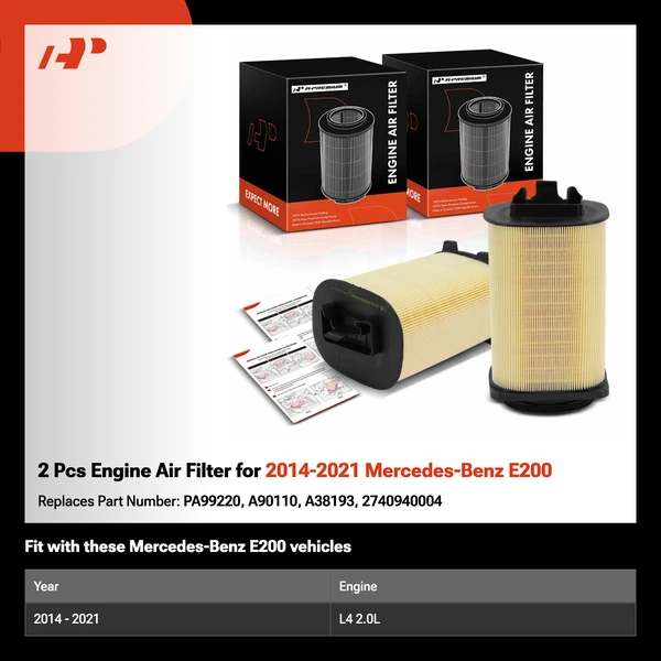 2 Pcs Engine Air Filter for 2014-2021 Mercedes-Benz E200