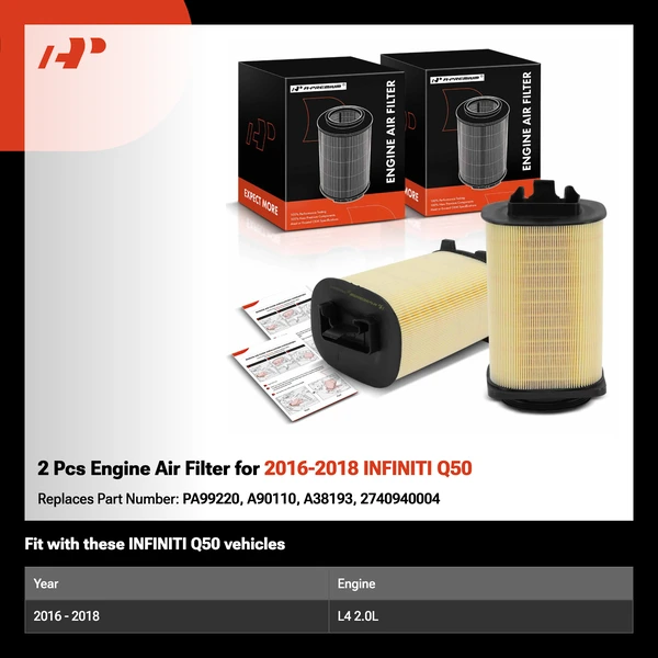 2 Pcs Engine Air Filter for 2016-2018 INFINITI Q50