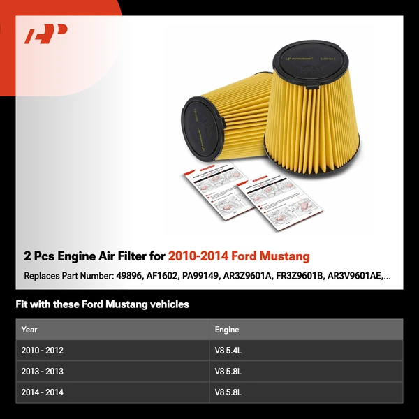 2 Pcs Engine Air Filter for 2010-2014 Ford Mustang