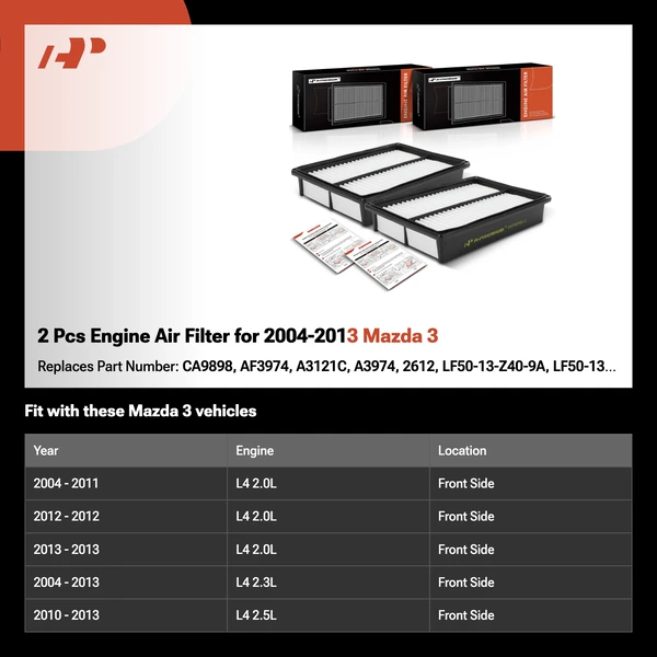 2 Pcs Engine Air Filter for 2004-2013 Mazda 3