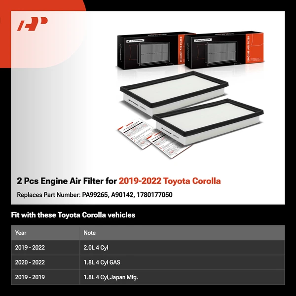 2 Pcs Engine Air Filter for 2019-2022 Toyota Corolla