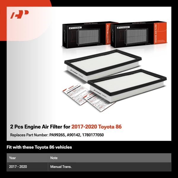 2 Pcs Engine Air Filter for 2017-2020 Toyota 86