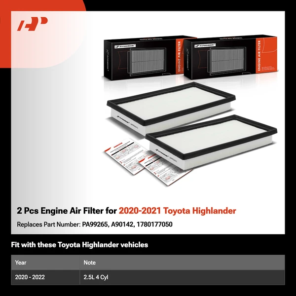 2 Pcs Engine Air Filter for 2020-2021 Toyota Highlander