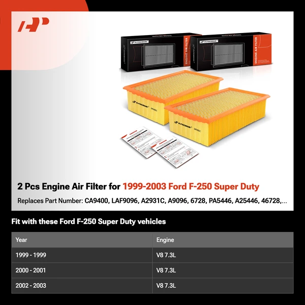 2 Pcs Engine Air Filter for 1999-2003 Ford F-250 Super Duty