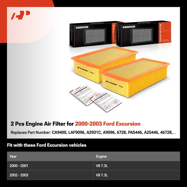 2 Pcs Engine Air Filter for 2000-2003 Ford Excursion
