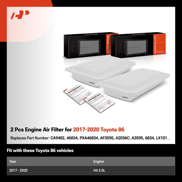 2 Pcs Engine Air Filter for 2017-2020 Toyota 86