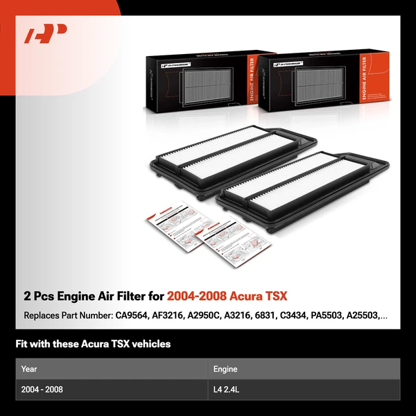 2 Pcs Engine Air Filter for 2004-2008 Acura TSX