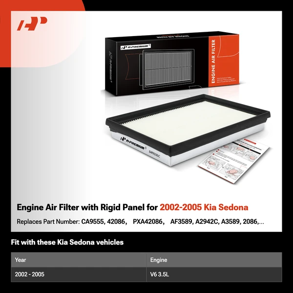 Engine Air Filter with Rigid Panel for 2002-2005 Kia Sedona