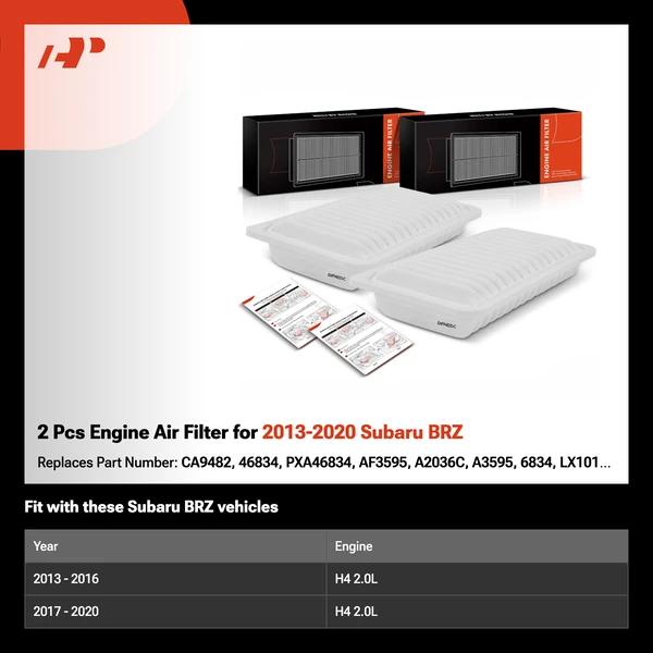 2 Pcs Engine Air Filter for 2013-2020 Subaru BRZ