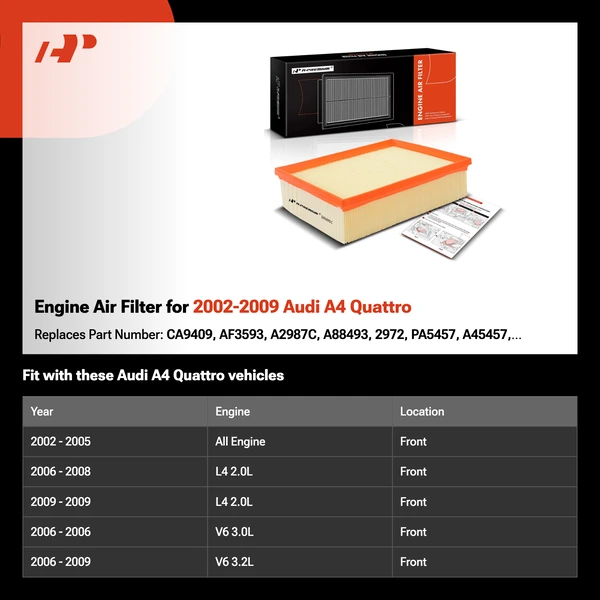 Engine Air Filter for 2002-2009 Audi A4 Quattro