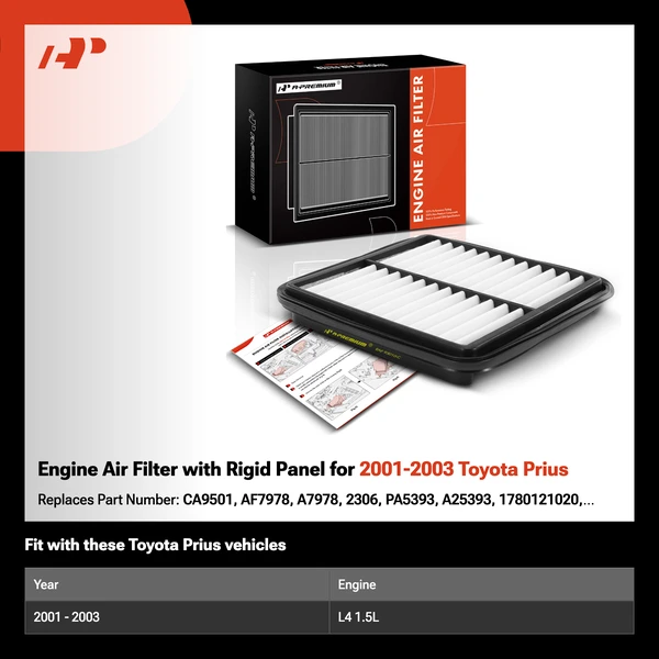 Engine Air Filter with Rigid Panel for 2001-2003 Toyota Prius