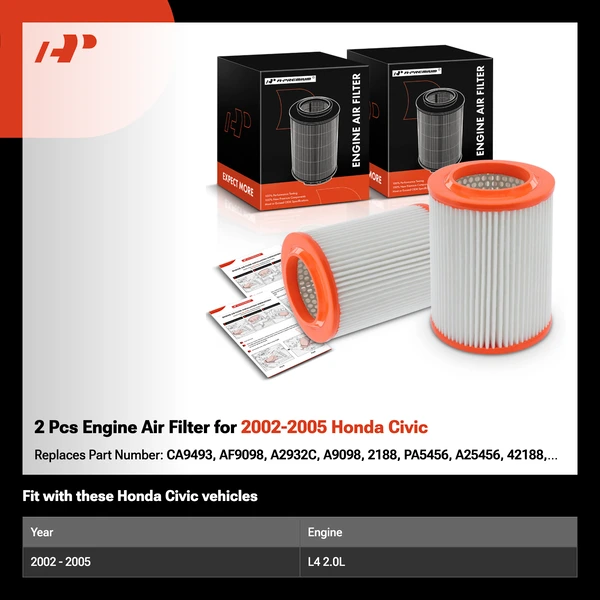 2 Pcs Engine Air Filter for 2002-2005 Honda Civic