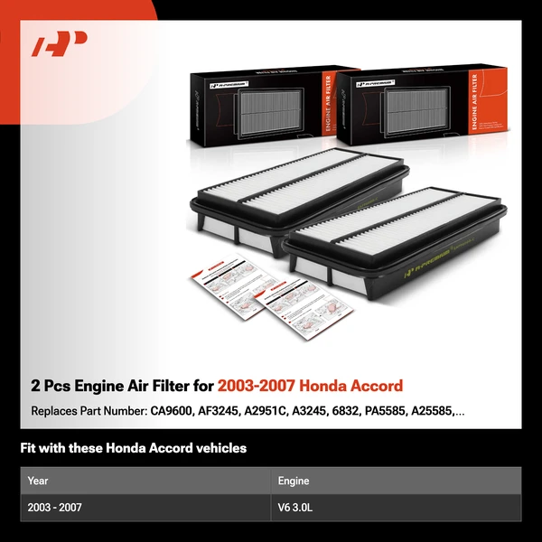 2 Pcs Engine Air Filter for 2003-2007 Honda Accord