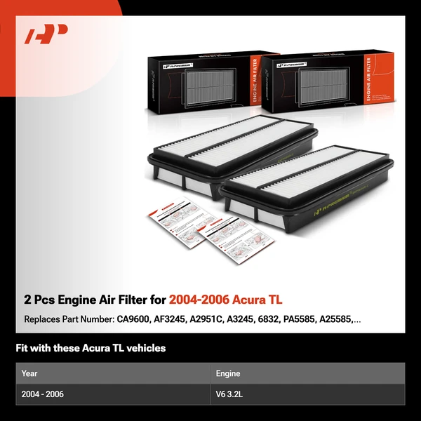 2 Pcs Engine Air Filter for 2004-2006 Acura TL