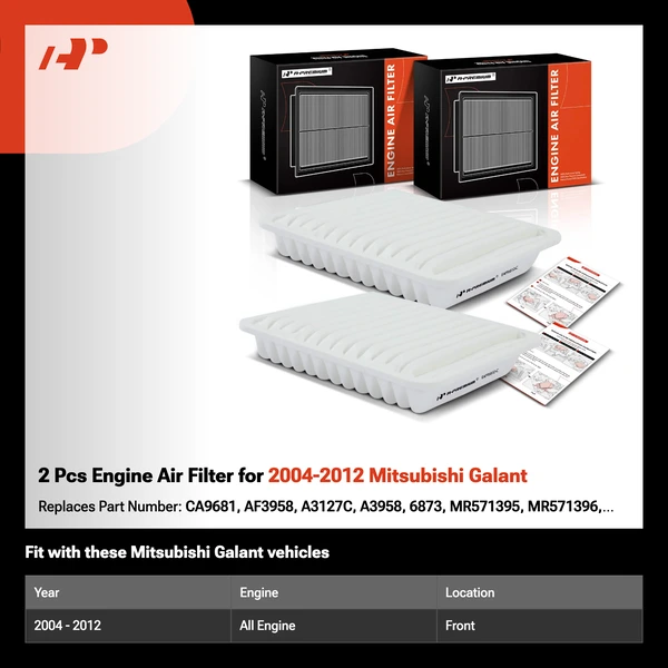 2 Pcs Engine Air Filter for 2004-2012 Mitsubishi Galant