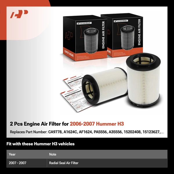 2 Pcs Engine Air Filter for 2006-2007 Hummer H3