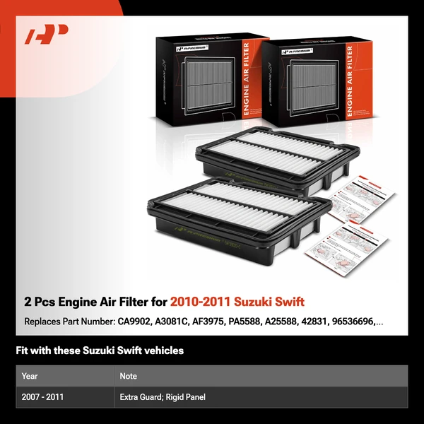 2 Pcs Engine Air Filter for 2010-2011 Suzuki Swift