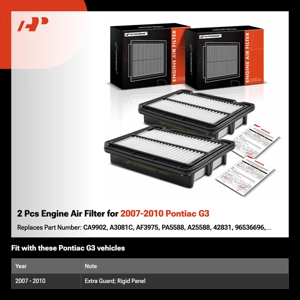 2 Pcs Engine Air Filter for 2007-2010 Pontiac G3