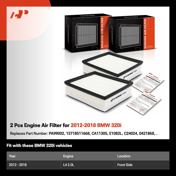 2 Pcs Engine Air Filter for 2012-2018 BMW 320i