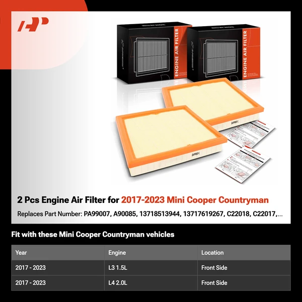 2 Pcs Engine Air Filter for 2017-2023 Mini Cooper Countryman