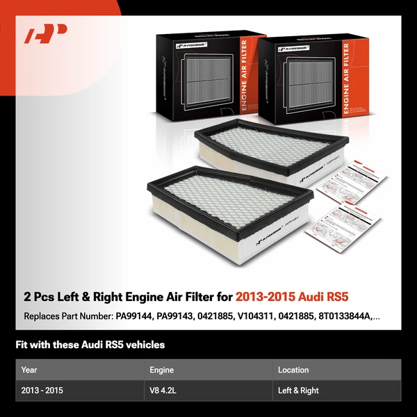 2 Pcs Left & Right Engine Air Filter for 2013-2015 Audi RS5