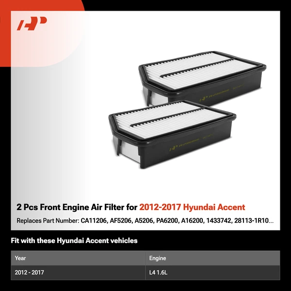 2 Pcs Front Engine Air Filter for 2012-2017 Hyundai Accent