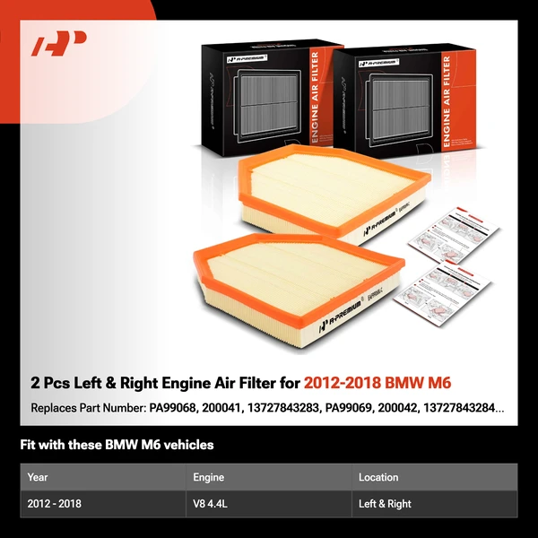 2 Pcs Left & Right Engine Air Filter for 2012-2018 BMW M6