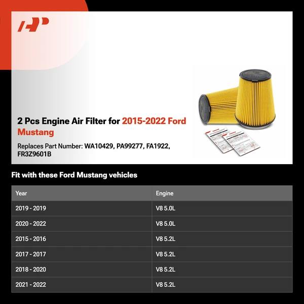 2 Pcs Engine Air Filter for 2015-2022 Ford Mustang