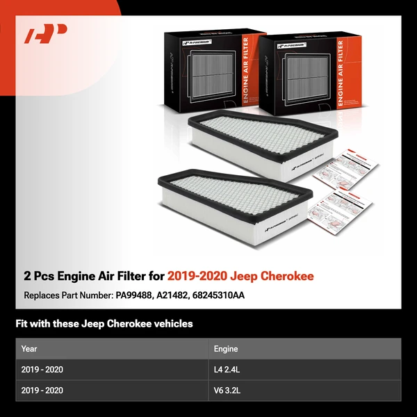 2 Pcs Engine Air Filter for 2019-2020 Jeep Cherokee