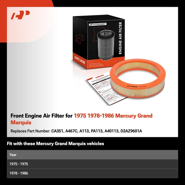 Front Engine Air Filter for 1975 1978-1986 Mercury Grand Marquis