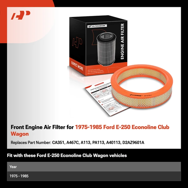 Front Engine Air Filter for 1975-1985 Ford E-250 Econoline Club Wagon