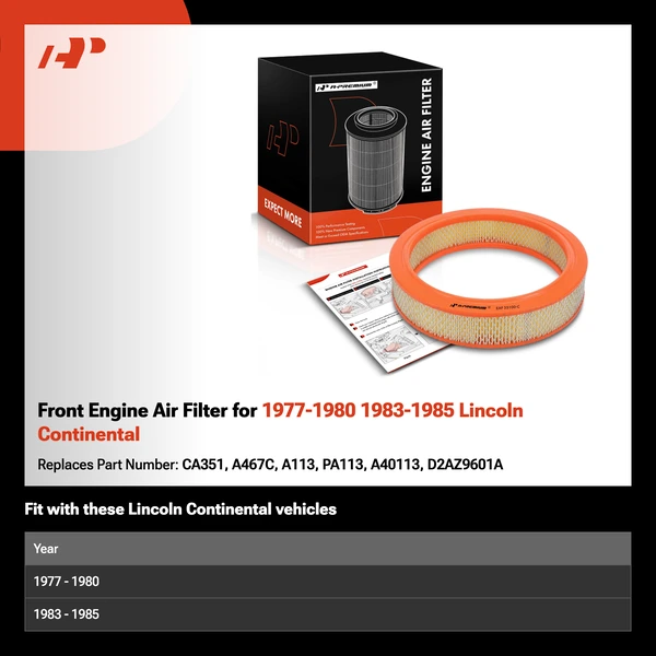 Front Engine Air Filter for 1977-1980 1983-1985 Lincoln Continental