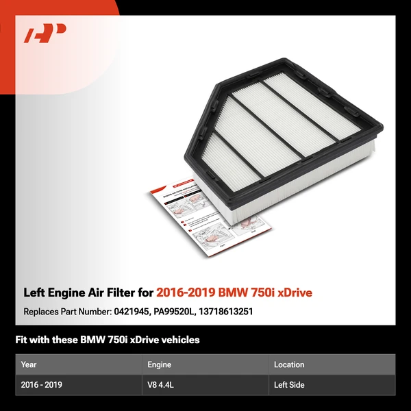 Left Engine Air Filter for 2016-2019 BMW 750i xDrive