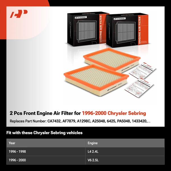 2 Pcs Front Engine Air Filter for 1996-2000 Chrysler Sebring