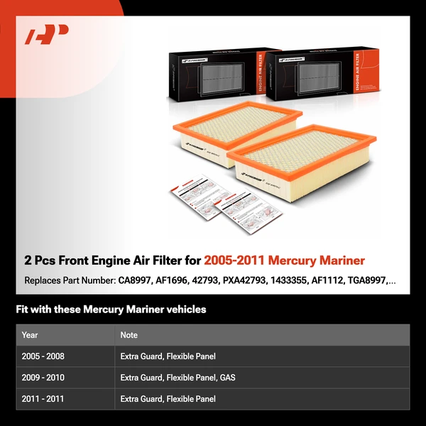 2 Pcs Front Engine Air Filter for 2005-2011 Mercury Mariner
