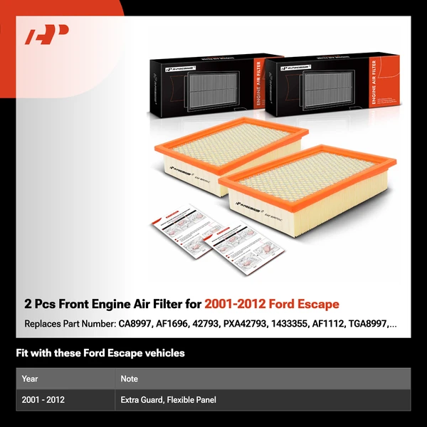 2 Pcs Front Engine Air Filter for 2001-2012 Ford Escape