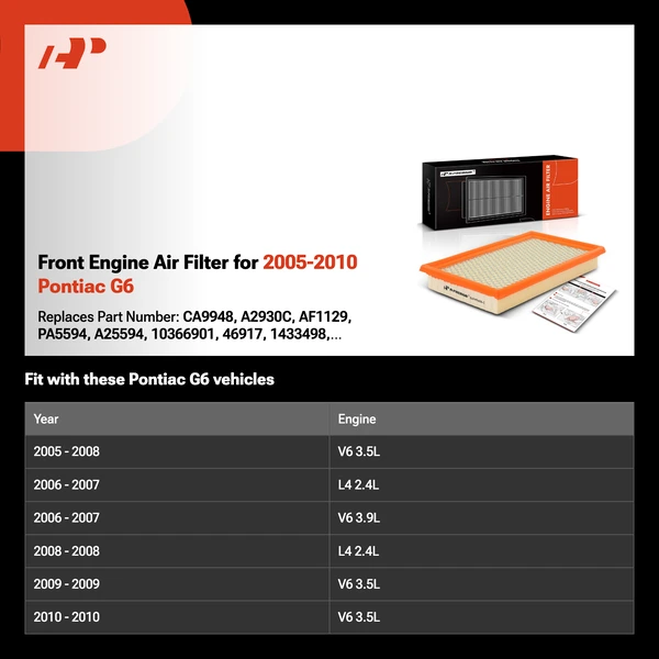 Front Engine Air Filter for 2005-2010 Pontiac G6