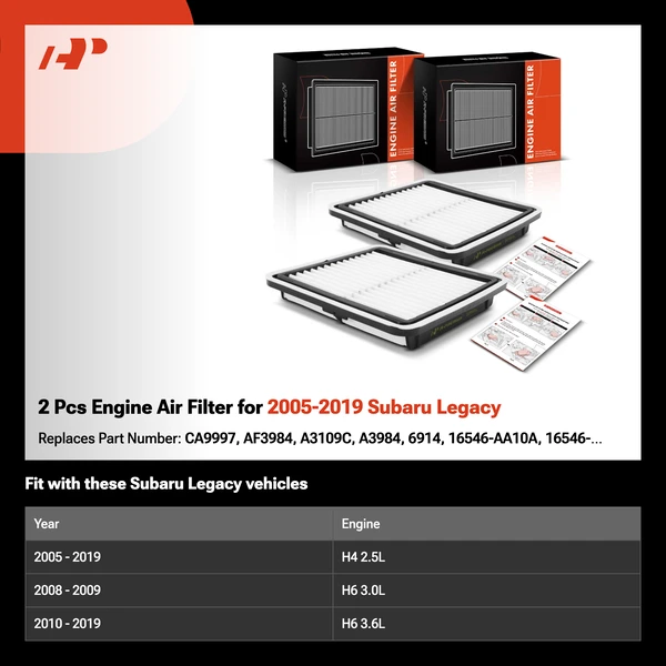 2 Pcs Engine Air Filter for 2005-2019 Subaru Legacy