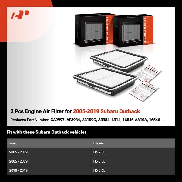 2 Pcs Engine Air Filter for 2005-2019 Subaru Outback