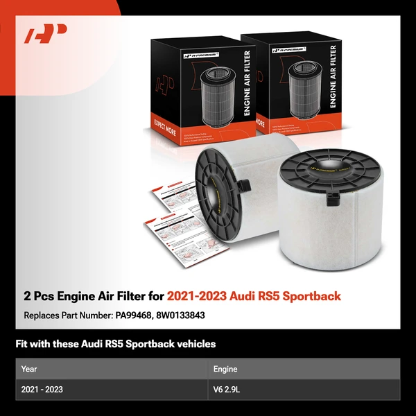 2 Pcs Engine Air Filter for 2021-2023 Audi RS5 Sportback