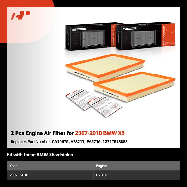 2 Pcs Engine Air Filter for 2007-2010 BMW X5