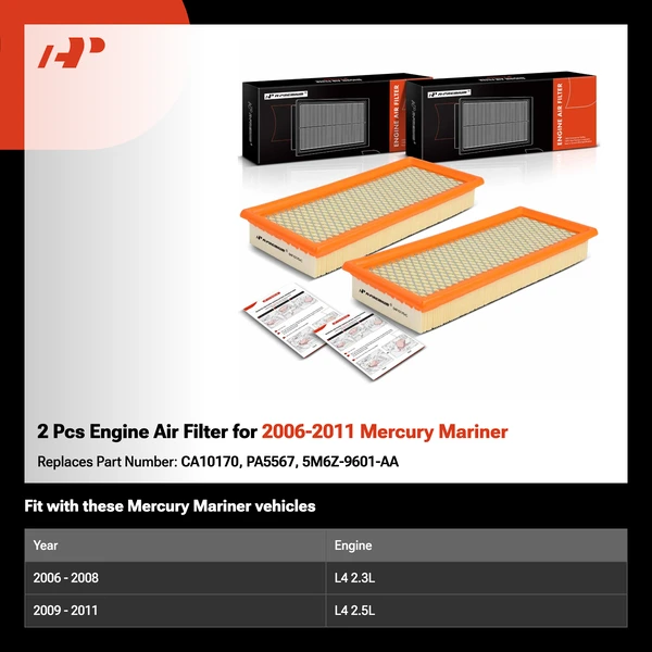 2 Pcs Engine Air Filter for 2006-2011 Mercury Mariner