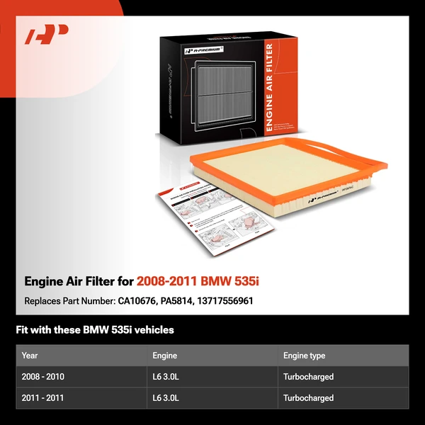 Engine Air Filter for 2008-2011 BMW 535i