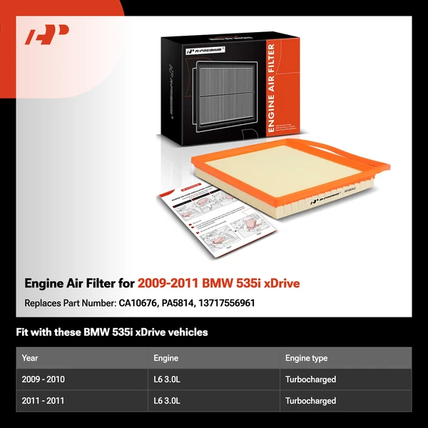 Engine Air Filter for 2009-2011 BMW 535i xDrive