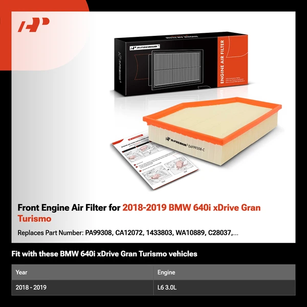 Front Engine Air Filter for 2018-2019 BMW 640i xDrive Gran Turismo