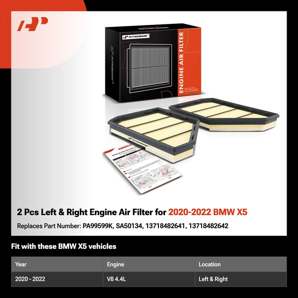 2 Pcs Left & Right Engine Air Filter for 2020-2022 BMW X5